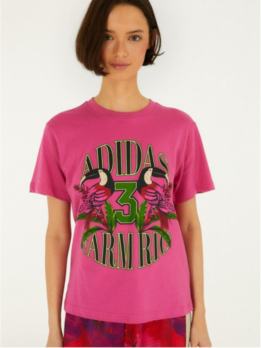 Adidas x Farm Rio Graphic Short Sleeve Tee, Size S Pink/Green NWT